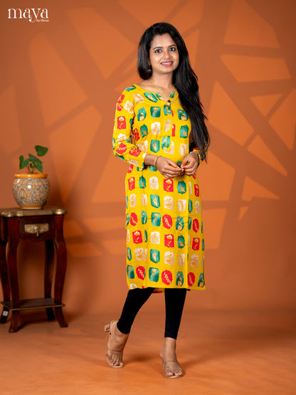 Mustrad Abstract Floral Printed Rayon Straight Kurti