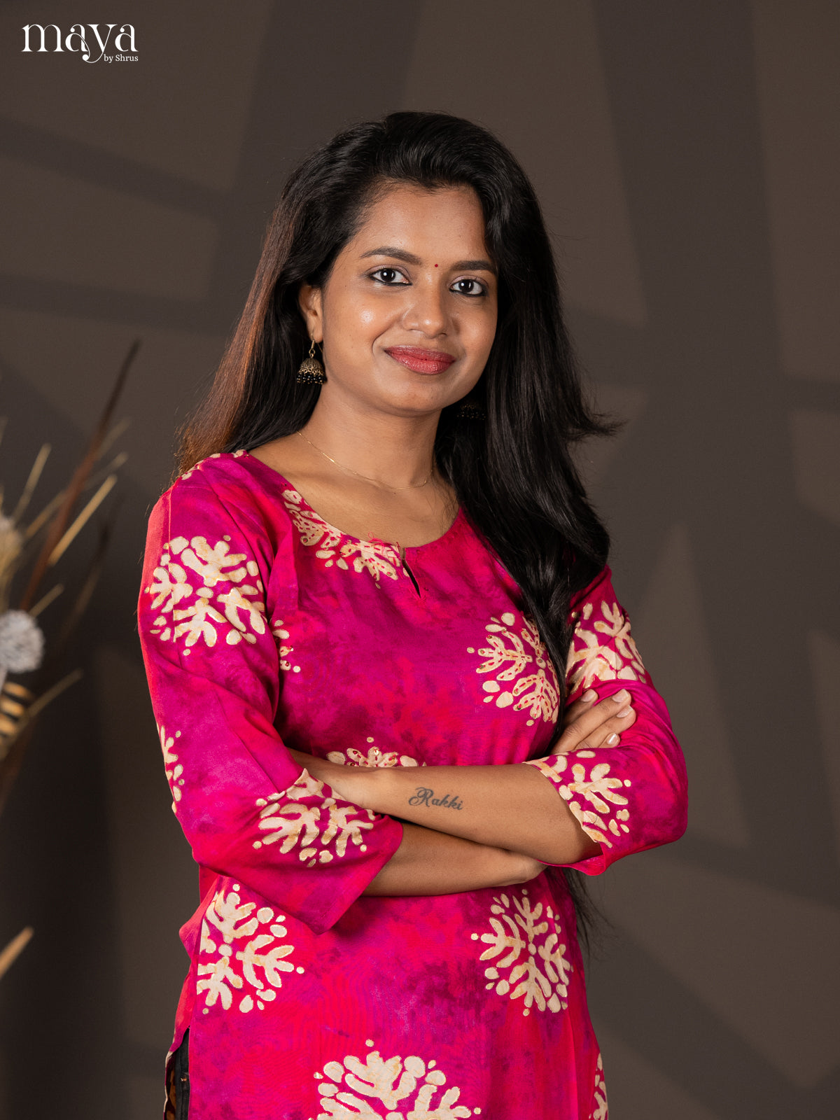 Pink Batik Printed Rayon Straight Kurti