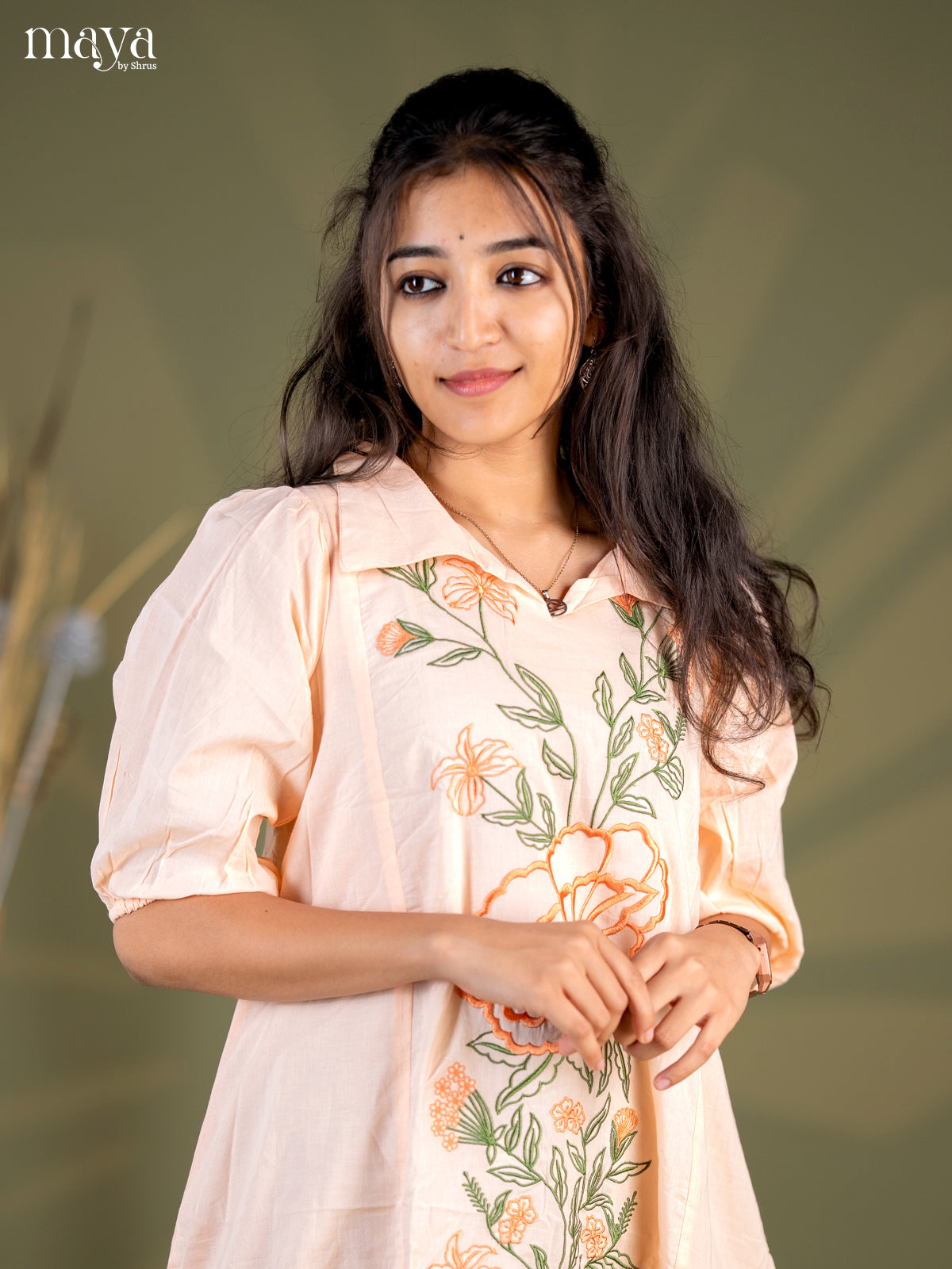Peach Floral Printed Cotton Frock