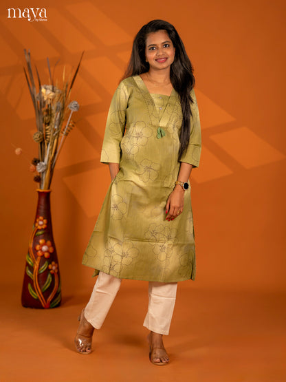 Pastel Green Cotton 2Pc Floral Print Salwar Suit - Top & Bottom
