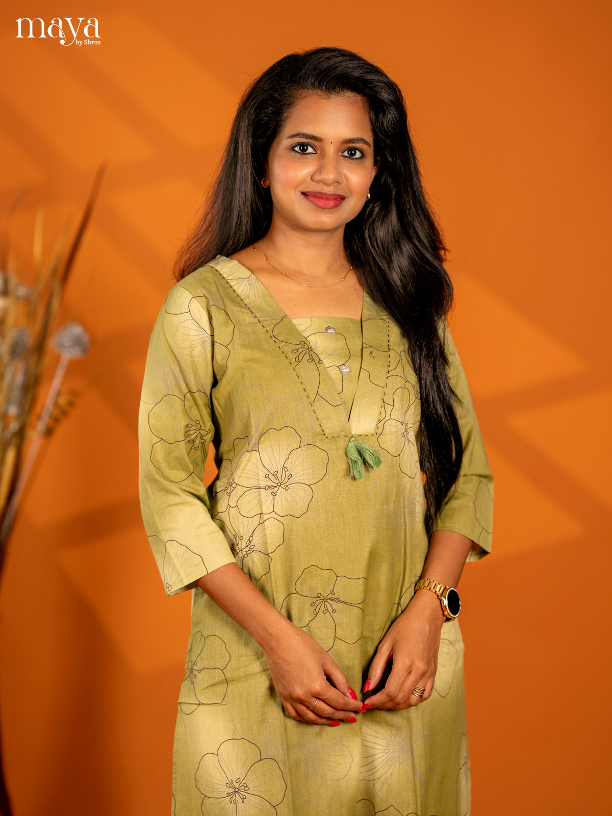 Pastel Green Cotton 2Pc Floral Print Salwar Suit - Top & Bottom