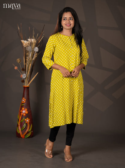 Light Green Floral Printed Rayon A- Line Kurti