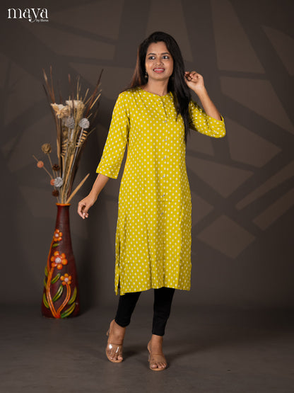 Light Green Floral Printed Rayon A- Line Kurti