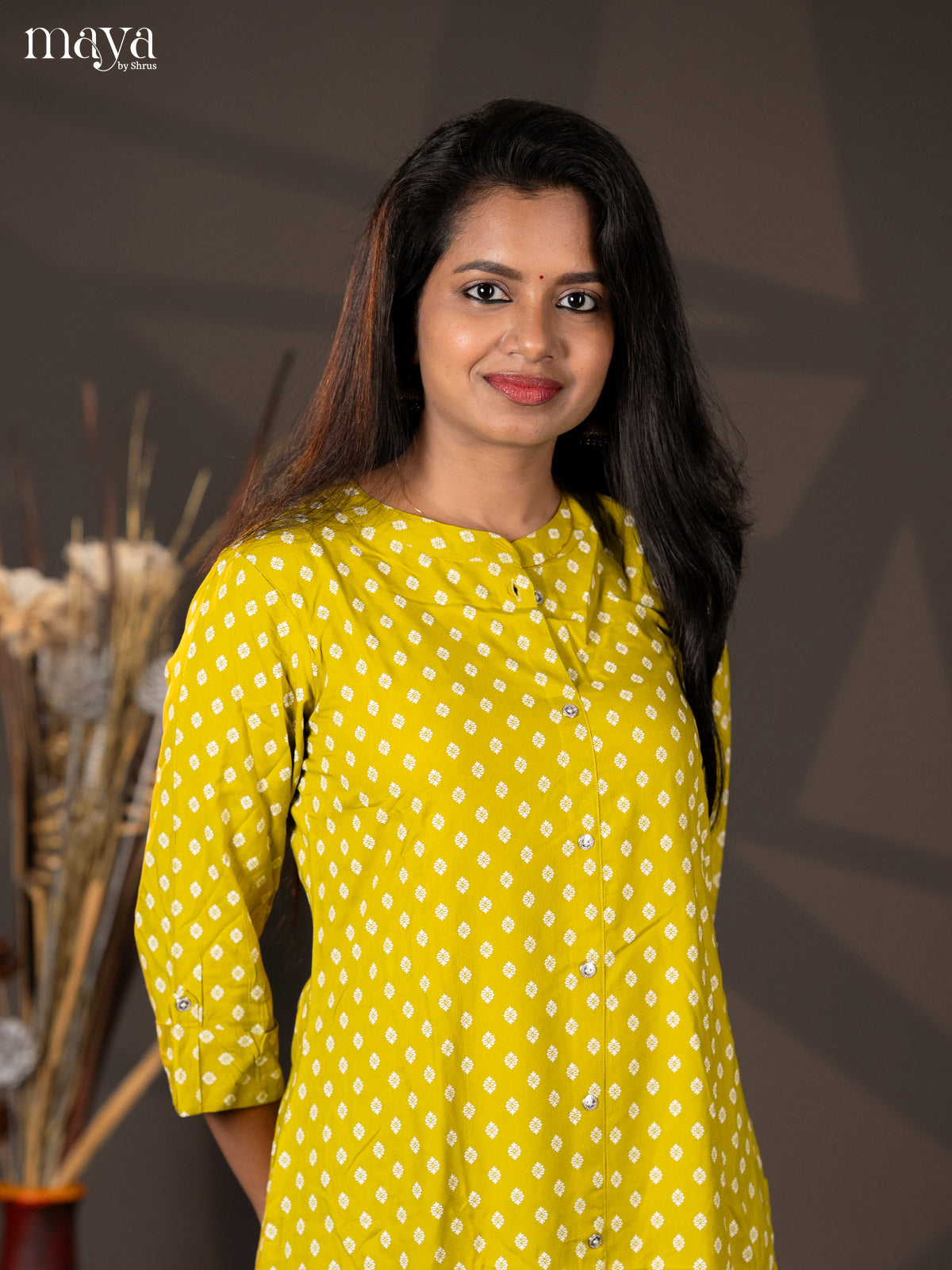 Light Green Floral Printed Rayon A- Line Kurti