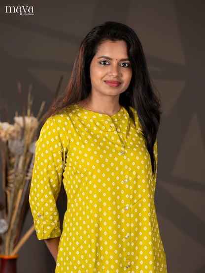 Light Green Floral Printed Rayon A- Line Kurti