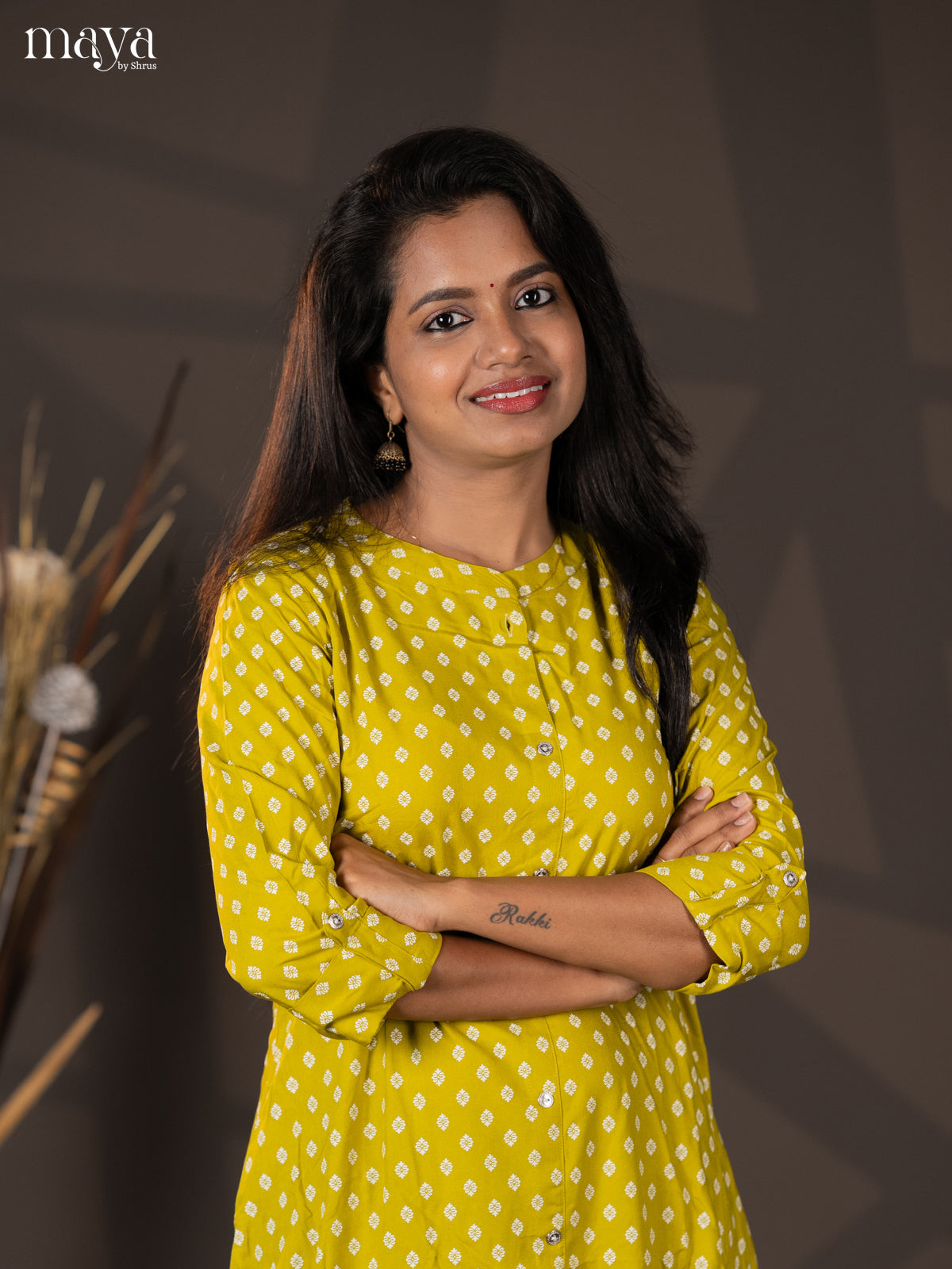 Light Green Floral Printed Rayon A- Line Kurti