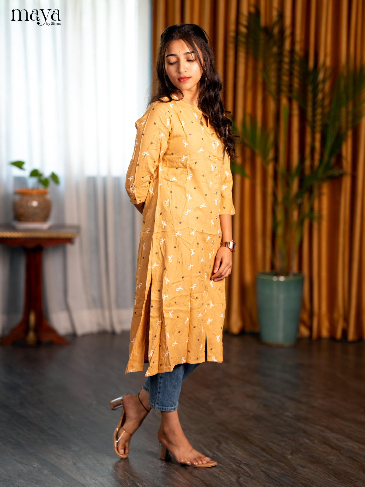 Sandal Printed Rayon A - Line Kurti