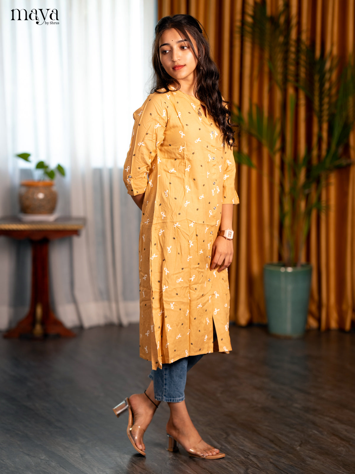 Sandal Printed Rayon A - Line Kurti