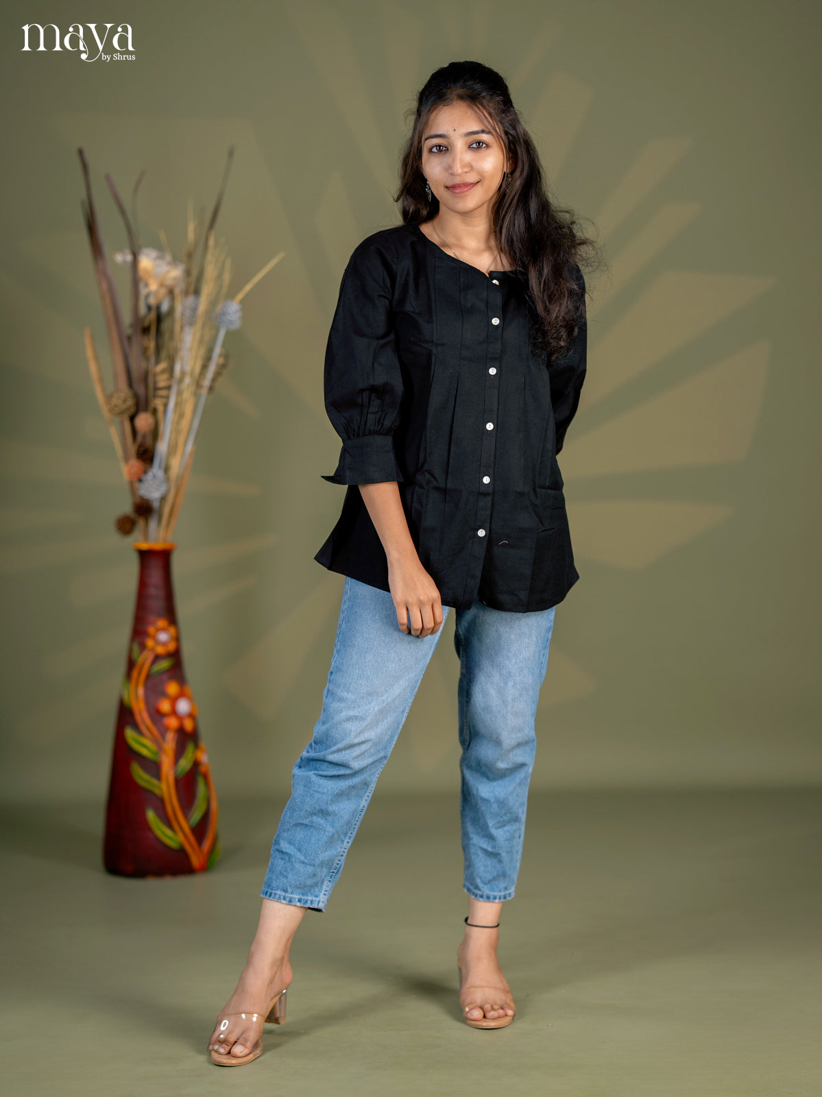 Black Solid Cotton Casual Shirt