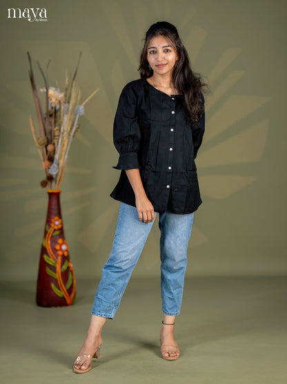 Black Solid Cotton Casual Shirt