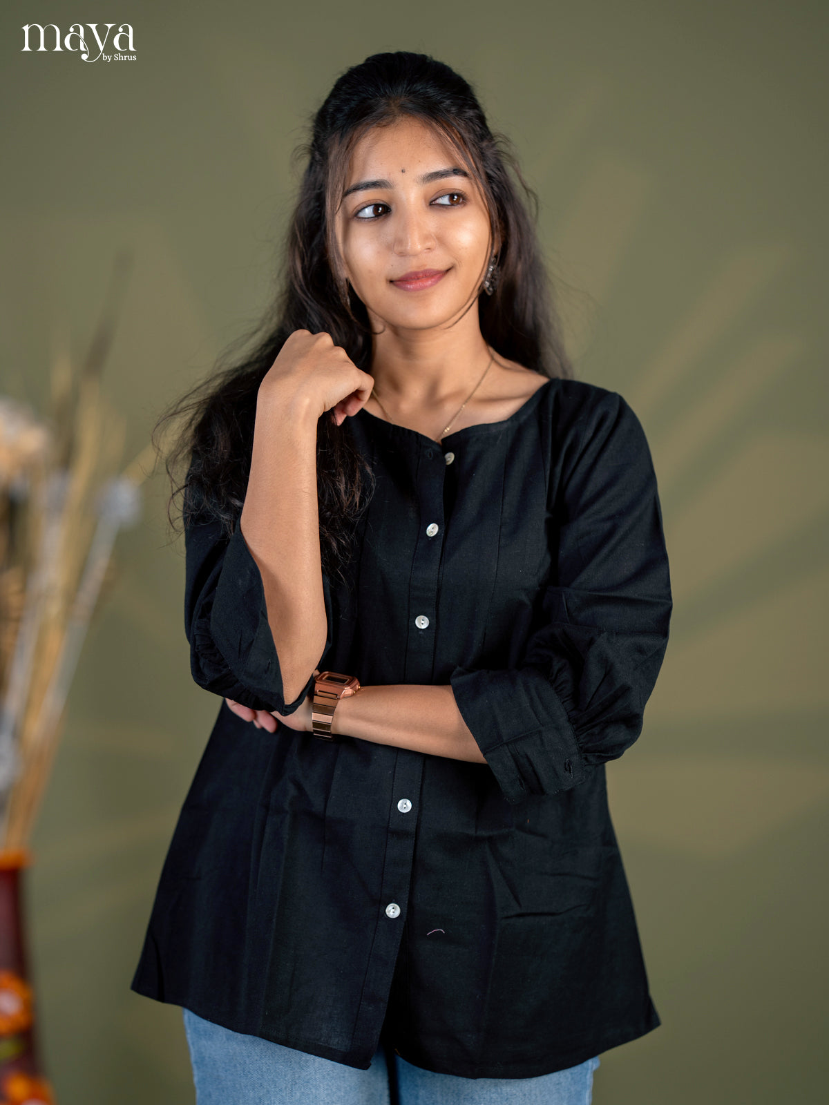 Black Solid Cotton Casual Shirt