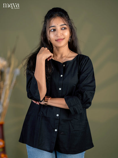 Black Solid Cotton Casual Shirt