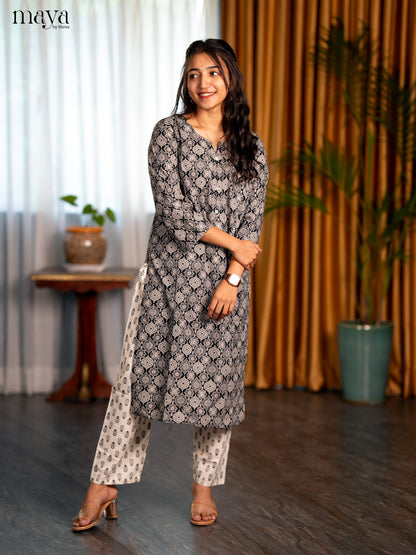 Black Cotton 2pc Ajrakh Print Salwar Suit - Top & Bottom