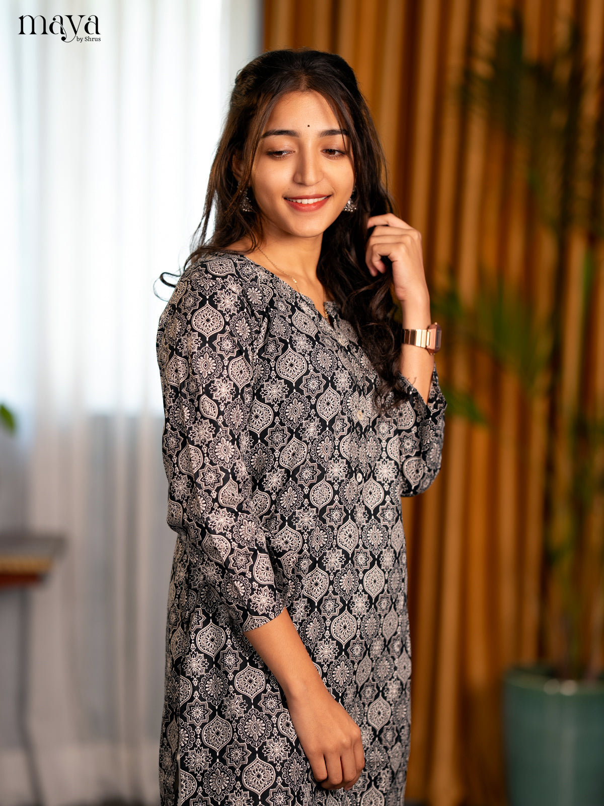 Black Cotton 2pc Ajrakh Print Salwar Suit - Top & Bottom