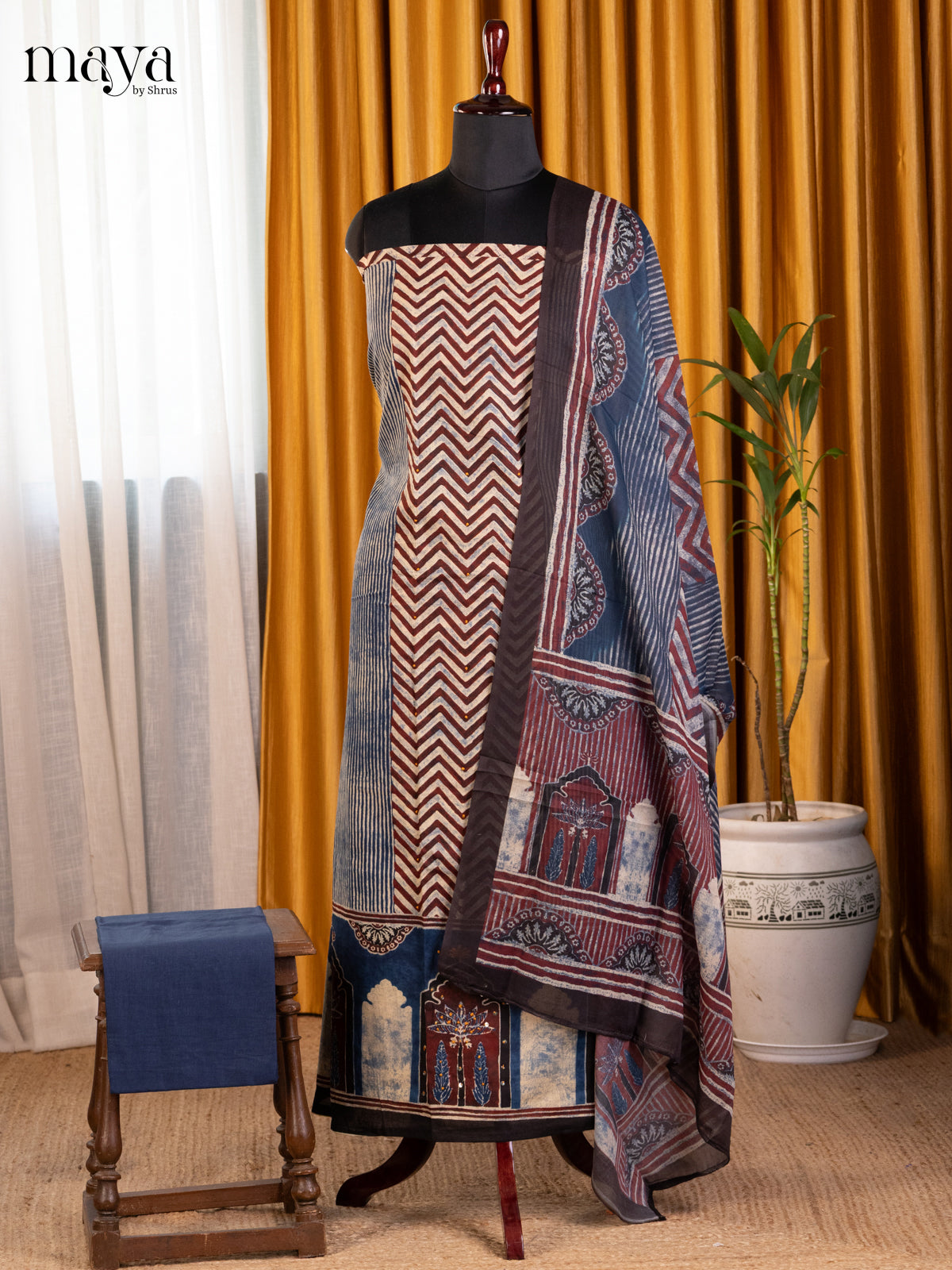 Blue & Maroon - Cotton salwar