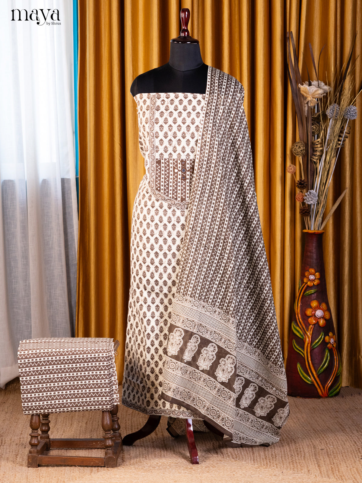 Cream & Grey- Cotton salwar