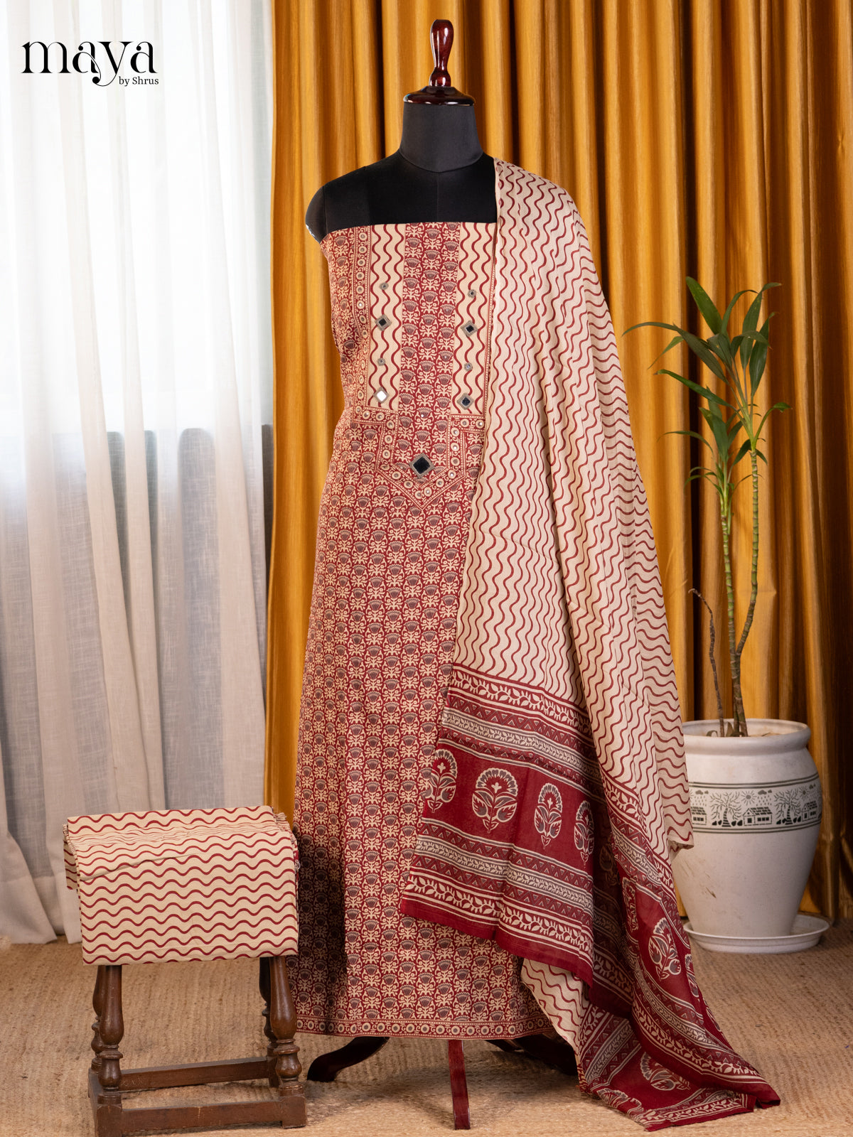 Maroon & Cream - Cotton salwar