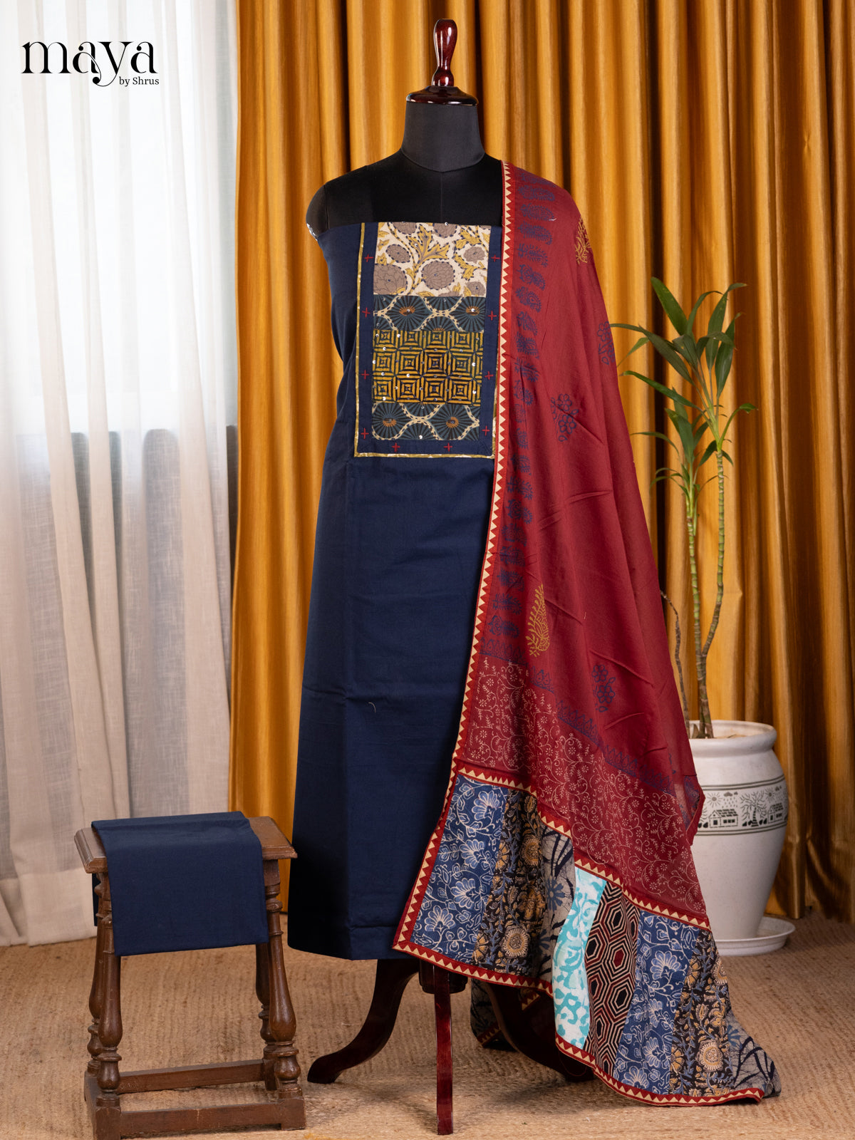 Blue & Maroon - Cotton salwar