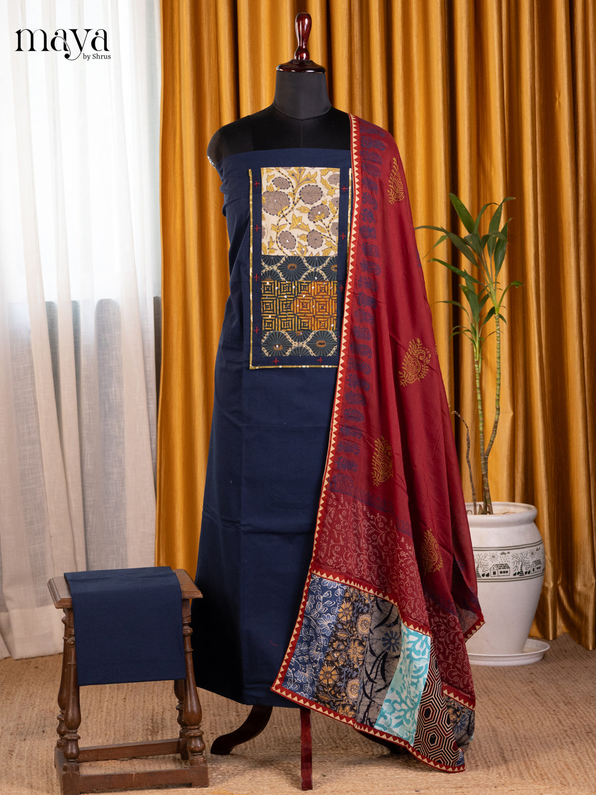 Blue with Maroon- Cotton salwar