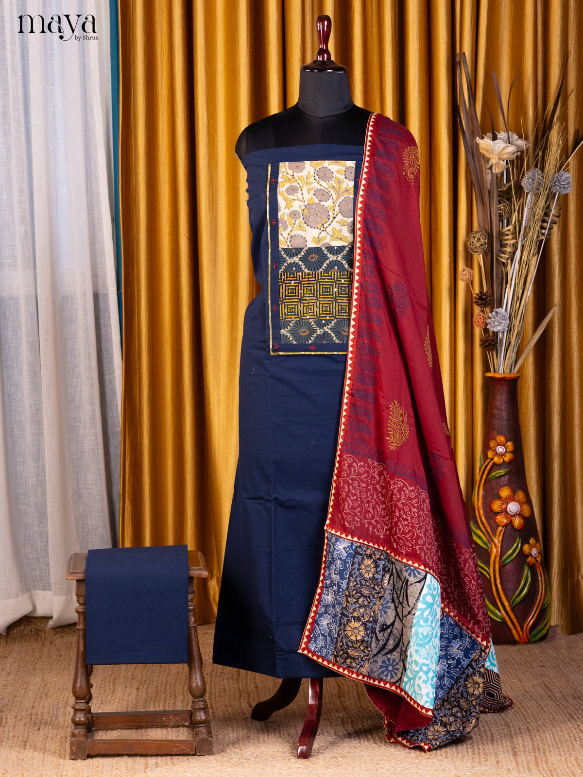Blue & Maroon - Cotton salwar