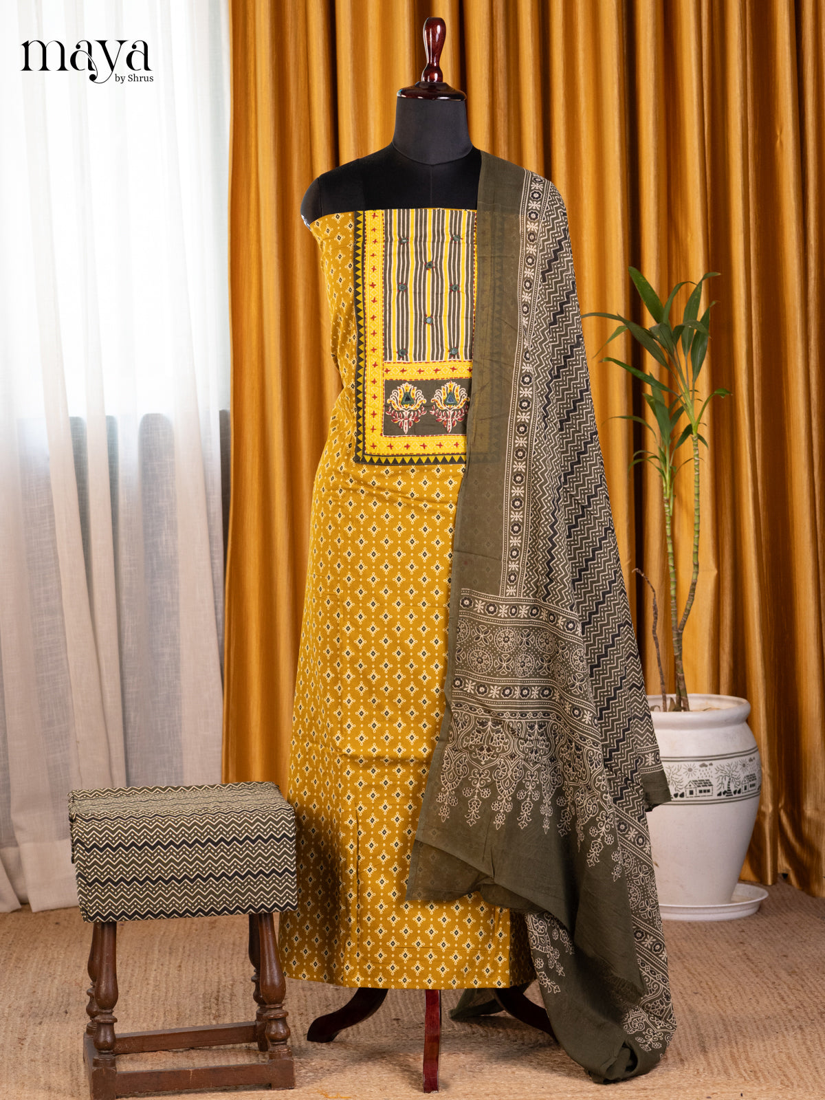 Mustard & Green - Ajrakh Salwar Unstitch