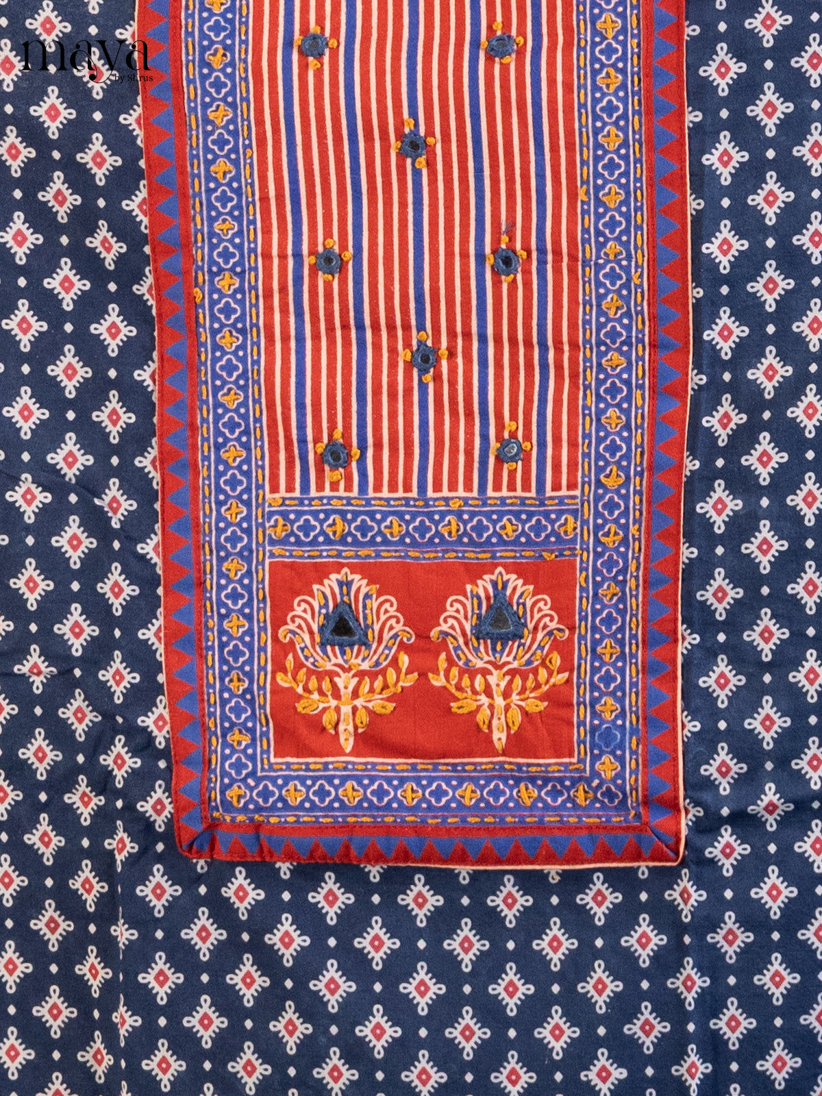 Blue & Red - Ajrakh Salwar Unstitch