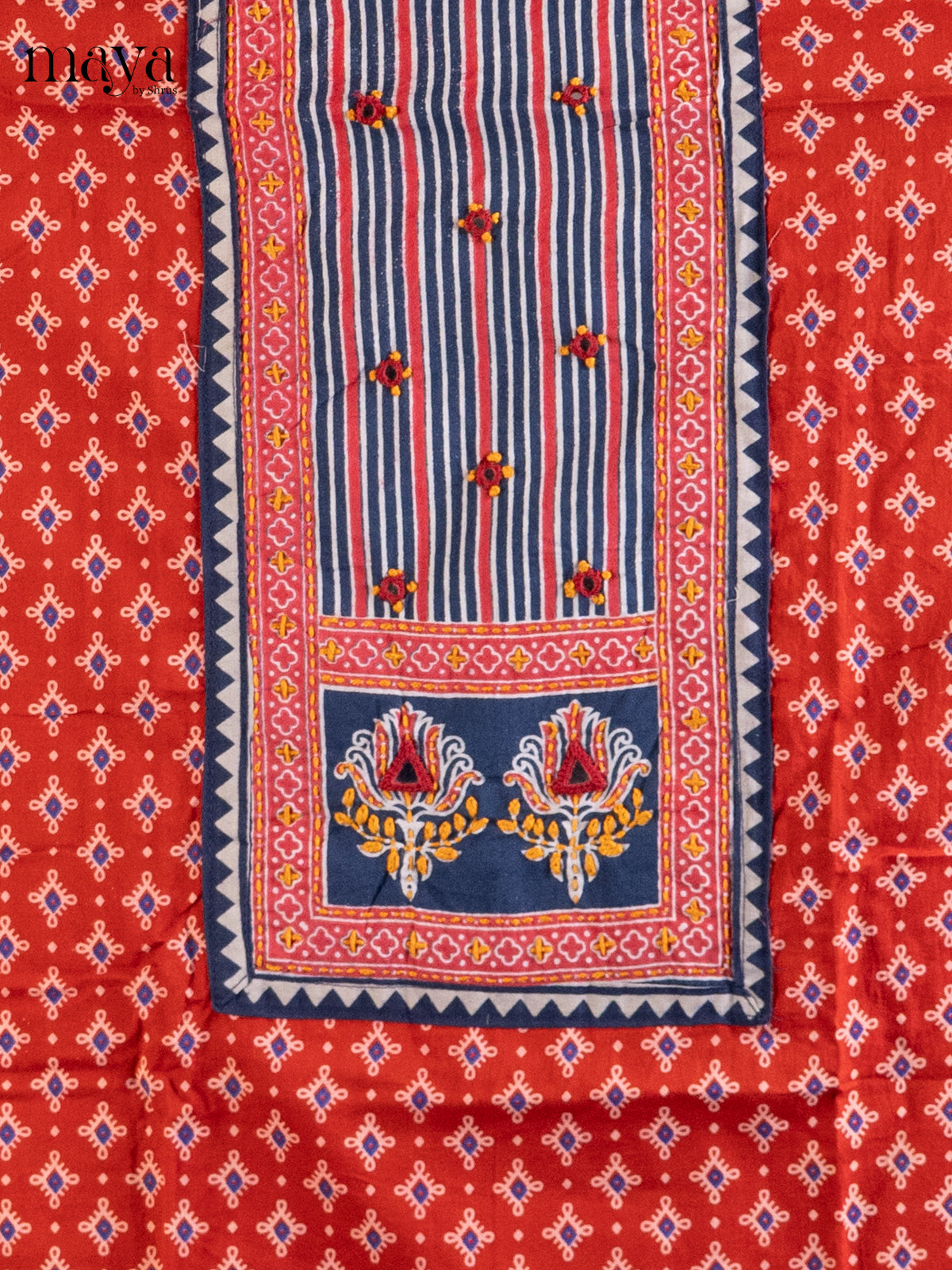 Red & Blue - Ajrakh Salwar Unstitch