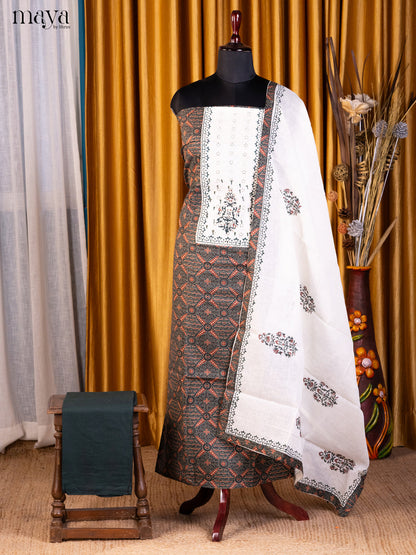 Dark Green & Cream- Cotton salwar