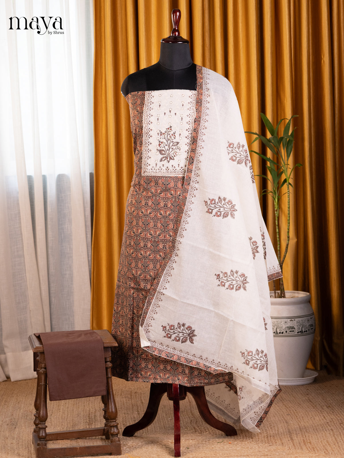 Brown & Cream- Cotton salwar