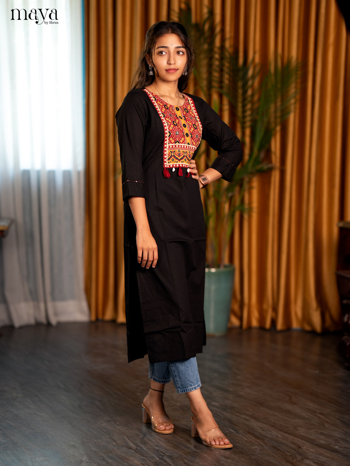 Black Ajrakh Printed Cotton Straight Kurti