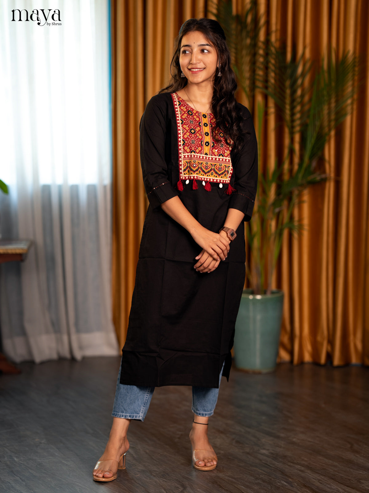 Black Ajrakh Printed Cotton Straight Kurti