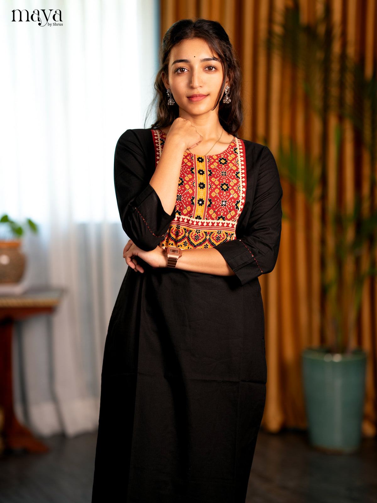 Black Ajrakh Printed Cotton Straight Kurti