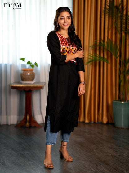 Black Ajrakh Printed Cotton Straight Kurti