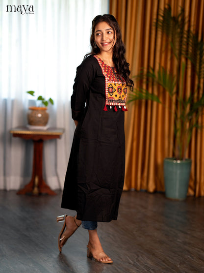 Black Ajrakh Printed Cotton Straight Kurti