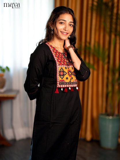 Black Ajrakh Printed Cotton Straight Kurti