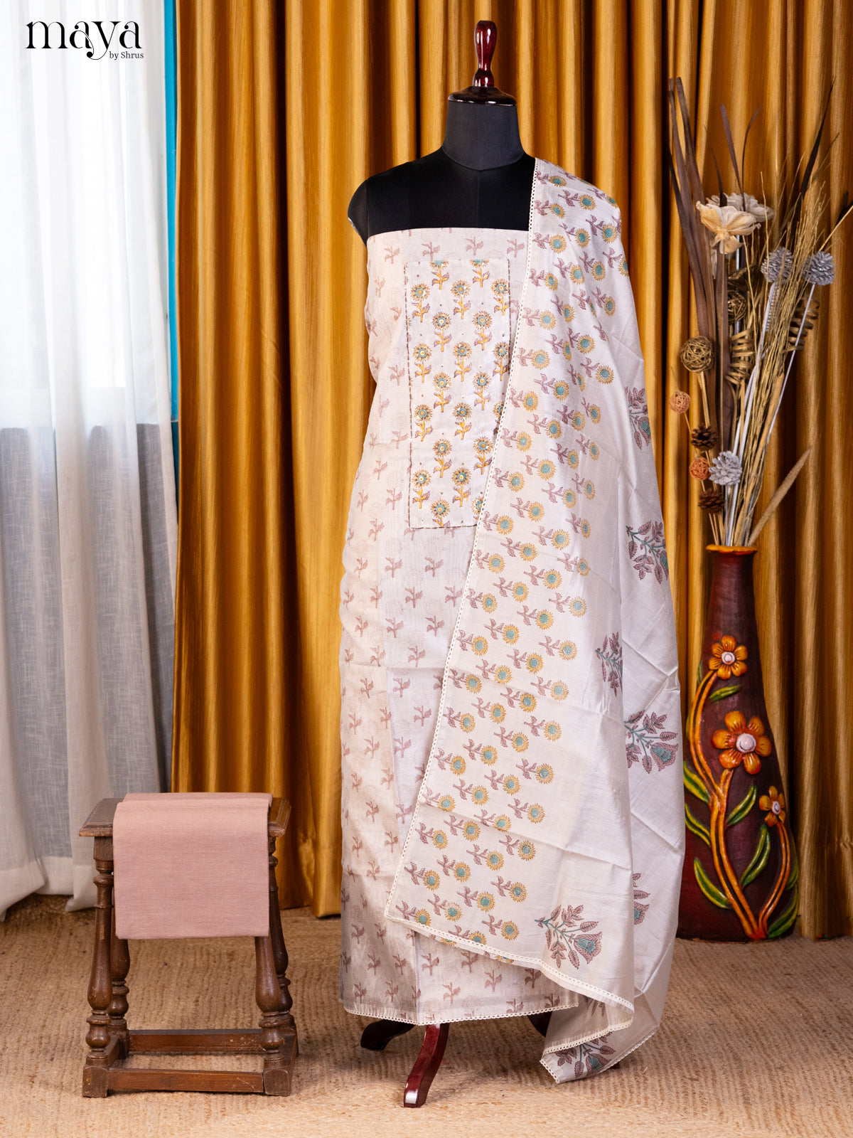 Cream & Lite Brown- Cotton salwar