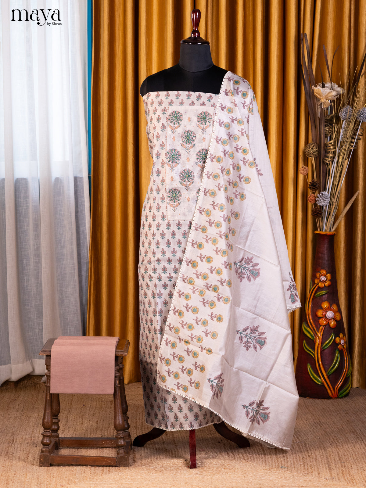 Cream & Dusty Brown - Cotton salwar