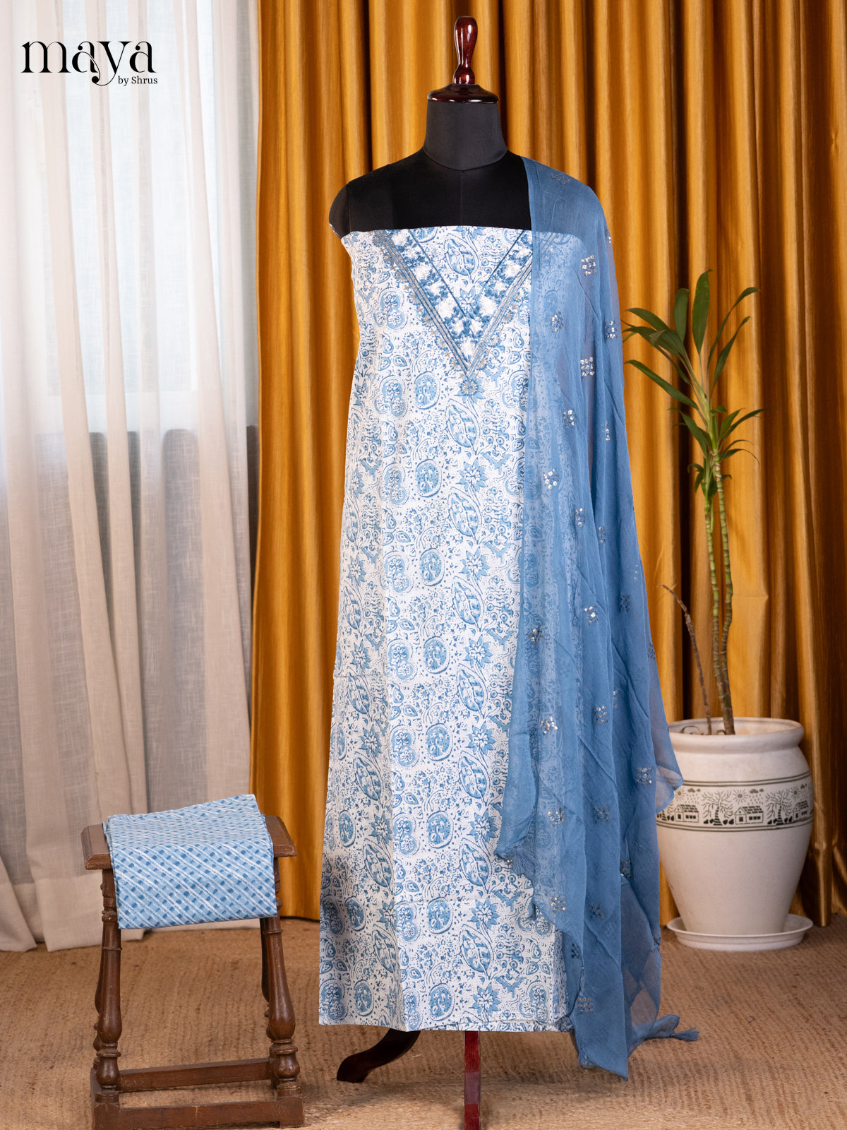 White & Blue - Cotton salwar