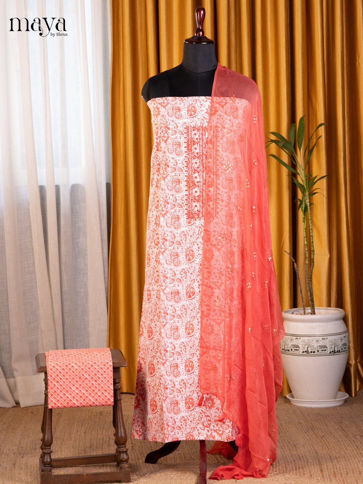 White & Orange- Cotton salwar