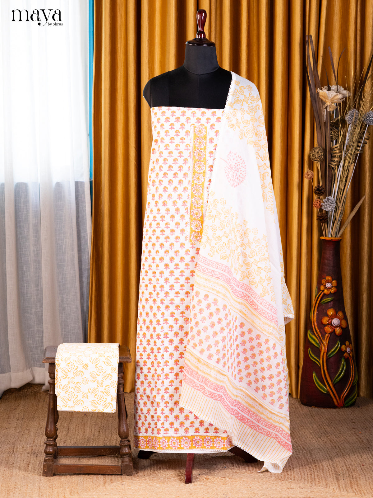 Cream  & Pink - Cotton salwar