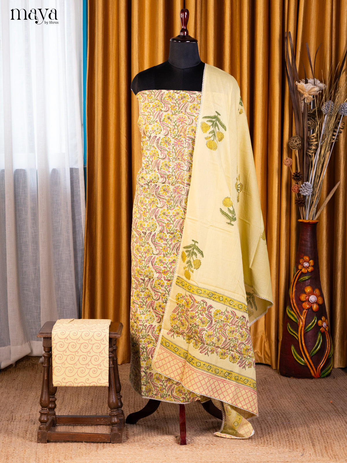Cream & Yellow- Cotton salwar