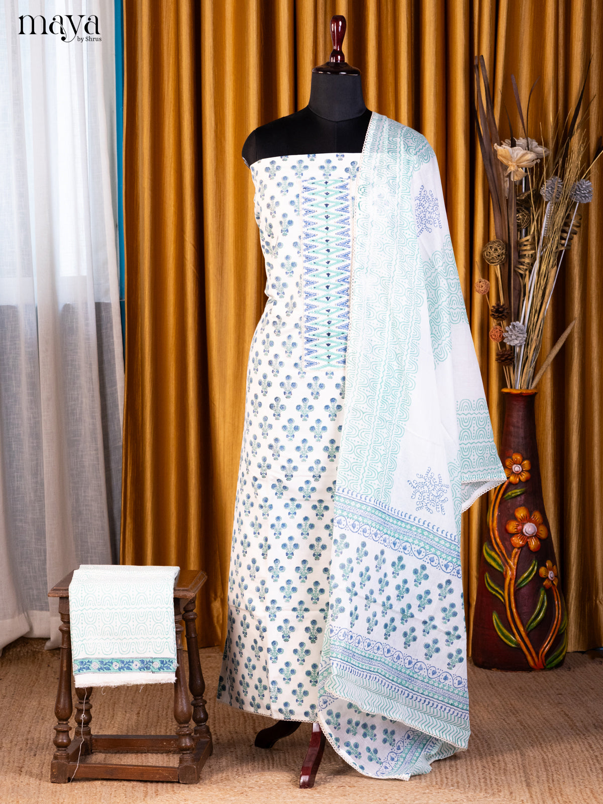 Cream & Blue - Cotton salwar