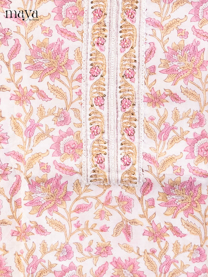 Cream &  Pink - Cotton salwar