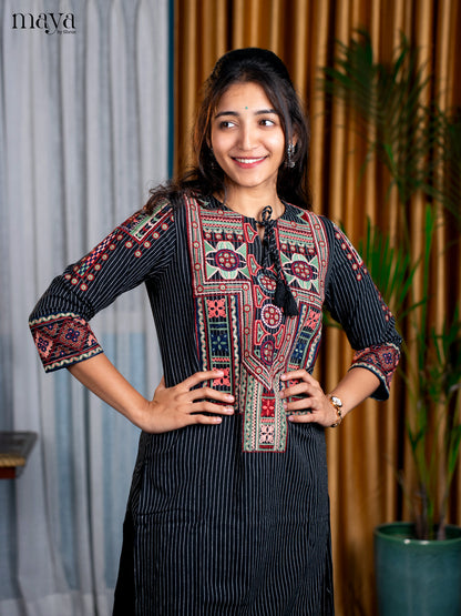 Black Cotton 2pc Embroidered Salwar Suit - Top & Bottom