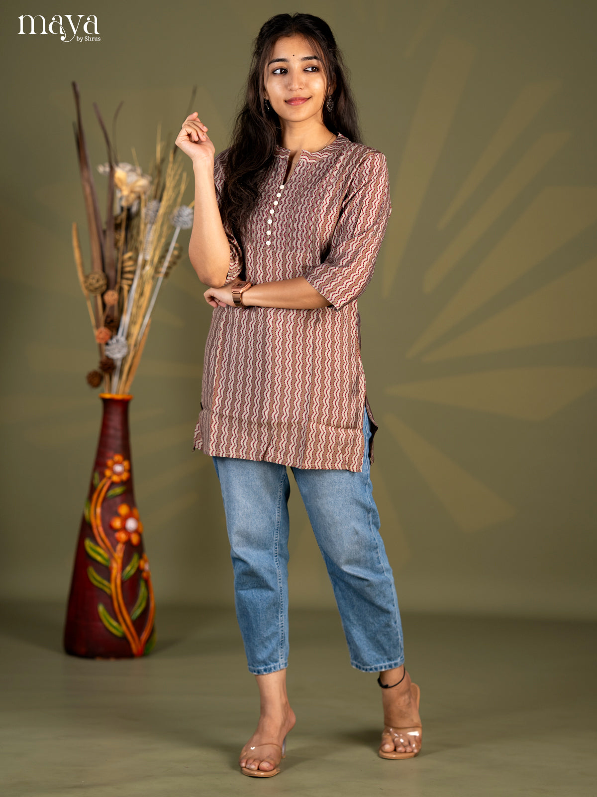 Mehandi Green printed Cotton Straight Short Kurta