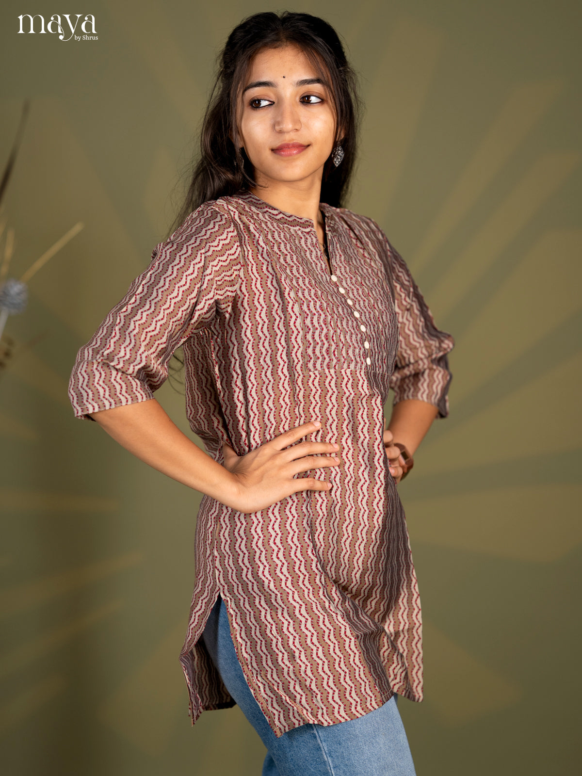Mehandi Green printed Cotton Straight Short Kurta