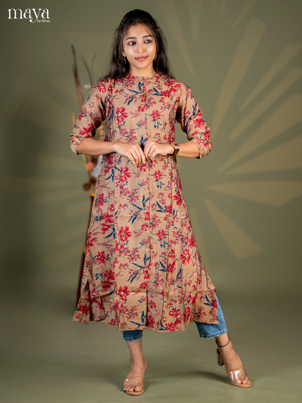 Sandal Floral Printed Rayon A - Line Kurti