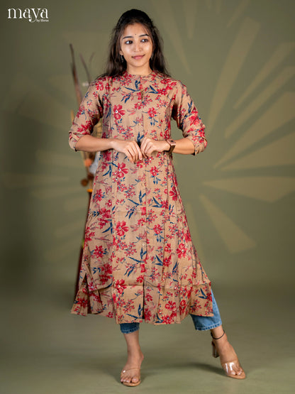 Sandal Floral Printed Rayon A - Line Kurti