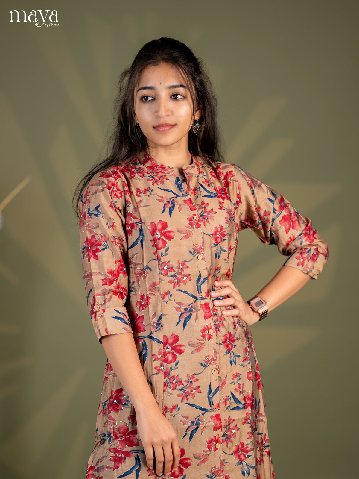 Sandal Floral Printed Rayon A - Line Kurti