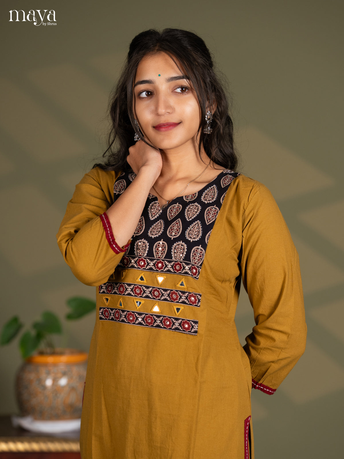 Mehendi Green Cotton 2pc Ajrakh Print Salwar Suit - Top & Bottom